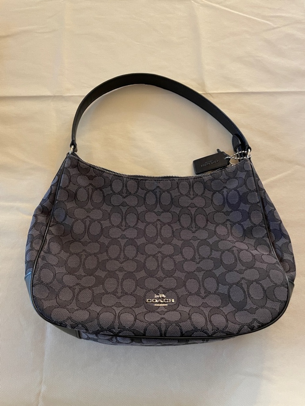 Coach Black Signature Jacquard Shoulder Hobo